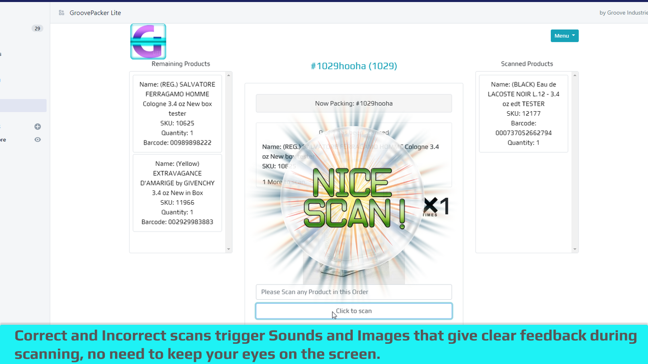 barcode scan feedback for correct items