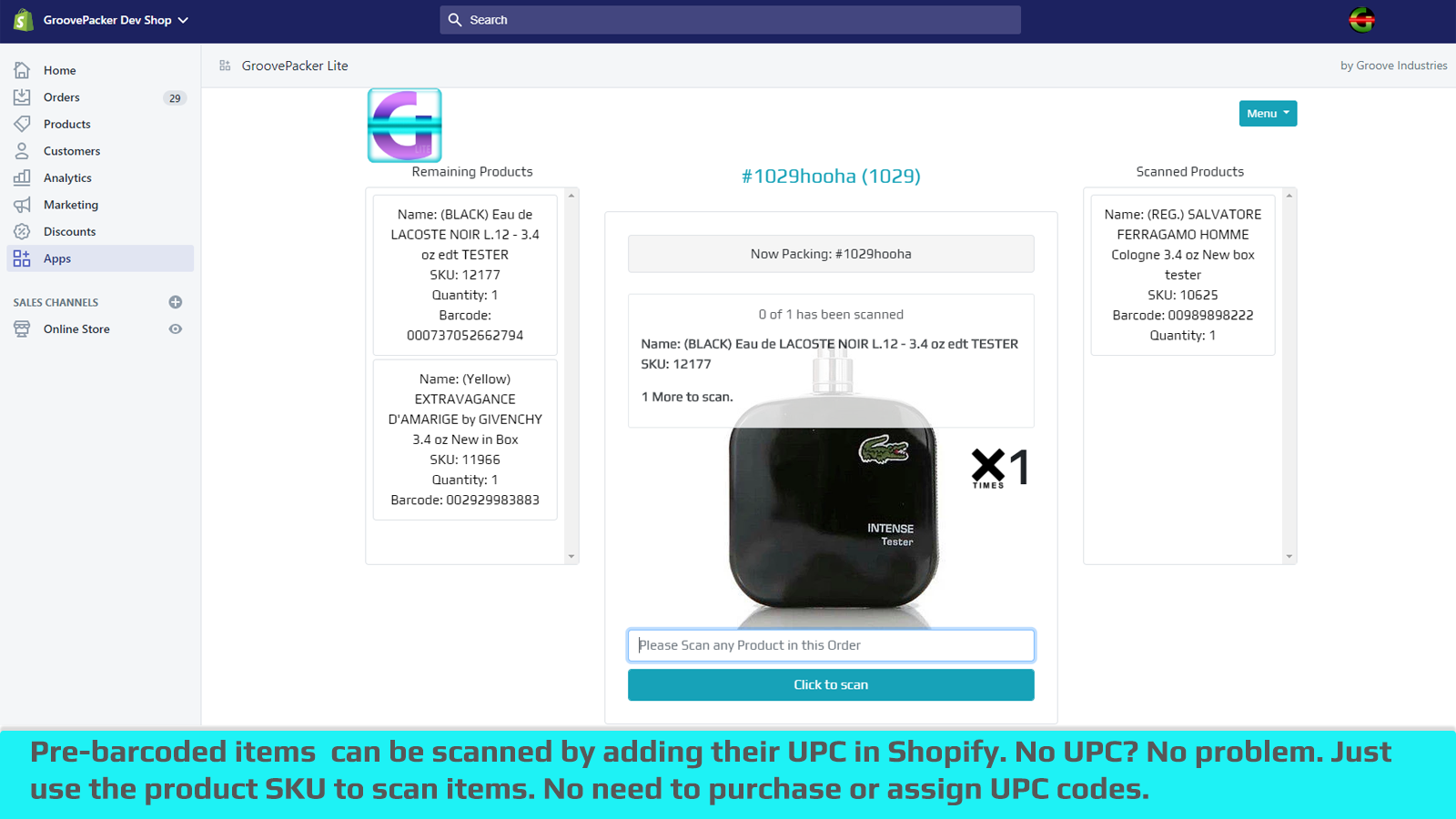 sem código de barras upc? digitalize com o sku