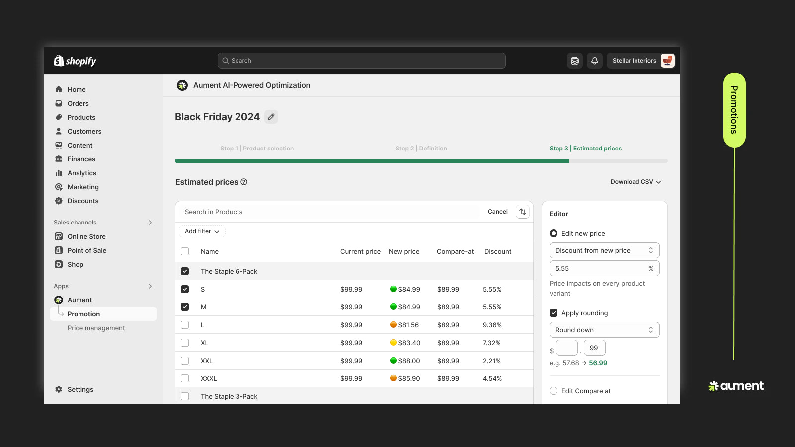 Round prices, apply business rules, and confirm decisions.