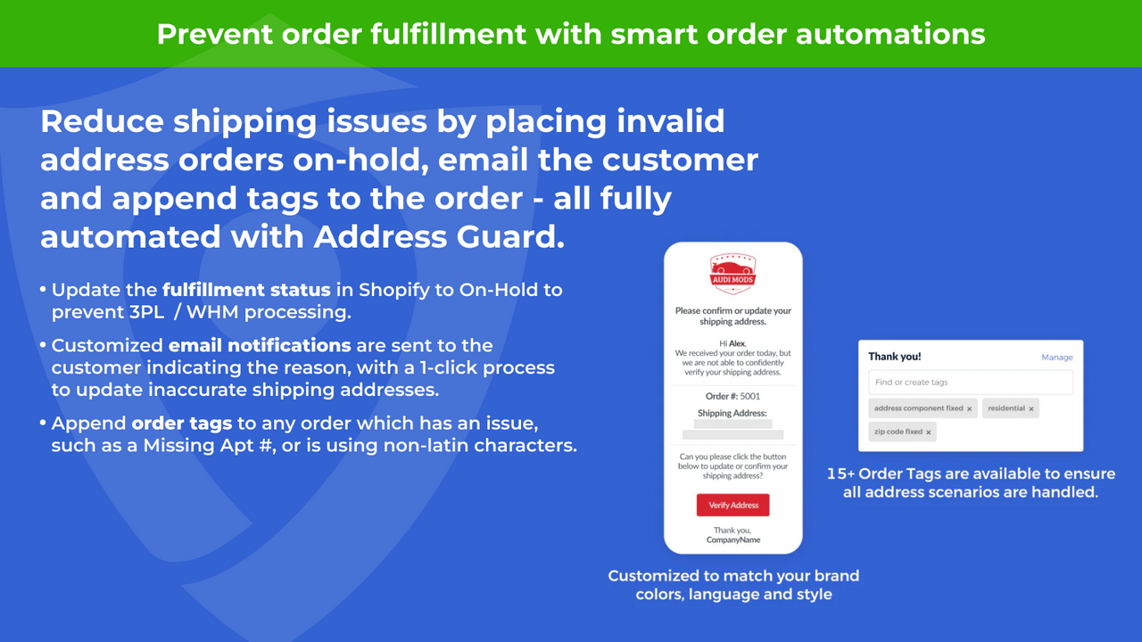 Address Guard - Notificações automáticas por e-mail e defina tags de pedido