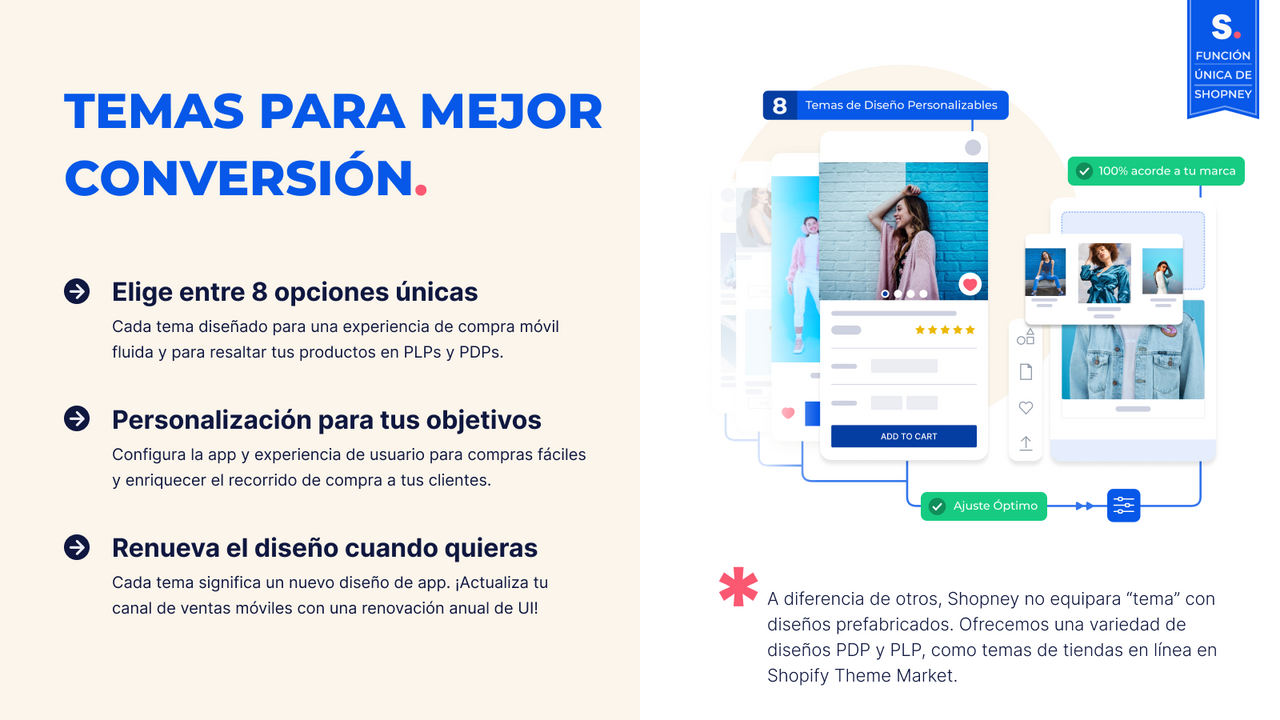 La única aplicación móvil de Shopify con opciones de tema