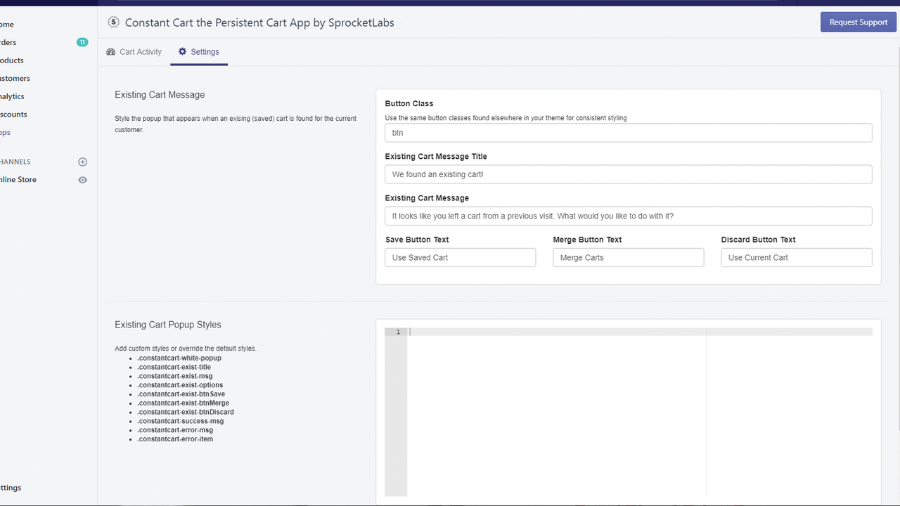 Admin Constant Cart | Constant Cart - Panier Persistant