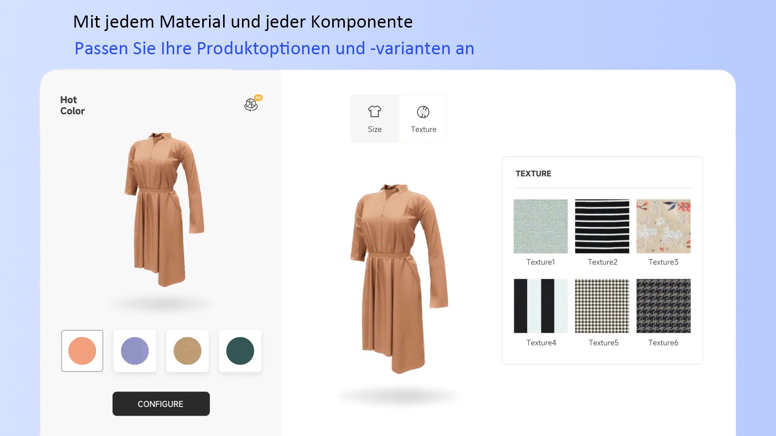 3D- und AR-Produktanpassungen, Optionen, Varianten. 