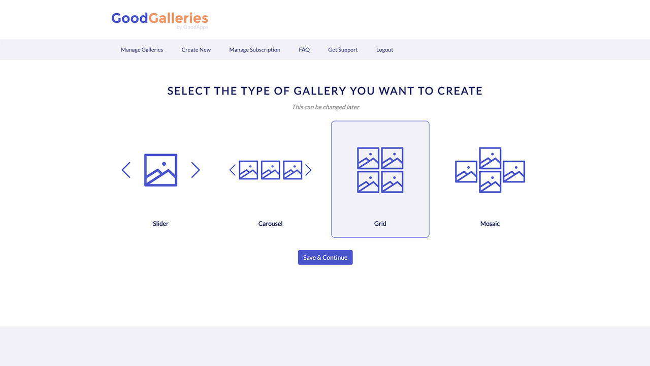 Vælg mellem forskellige typer af gallerier