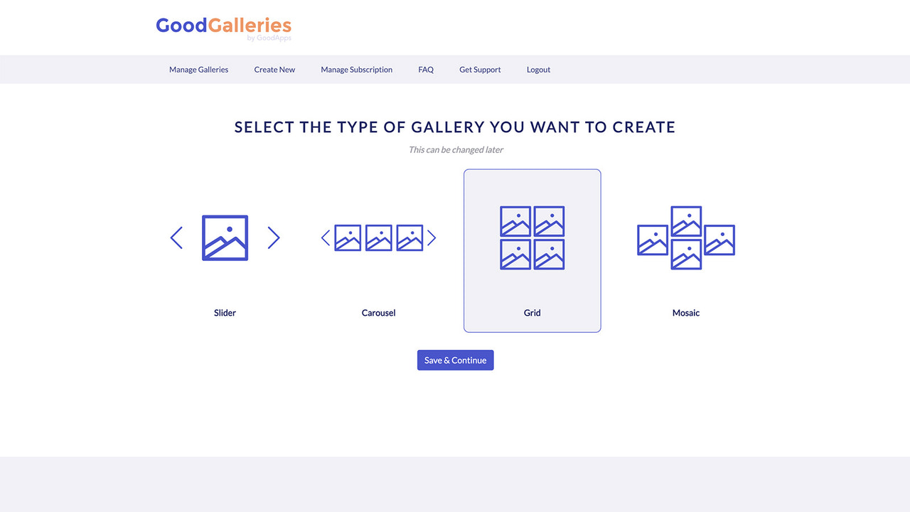 Selecciona entre varios tipos de galerías