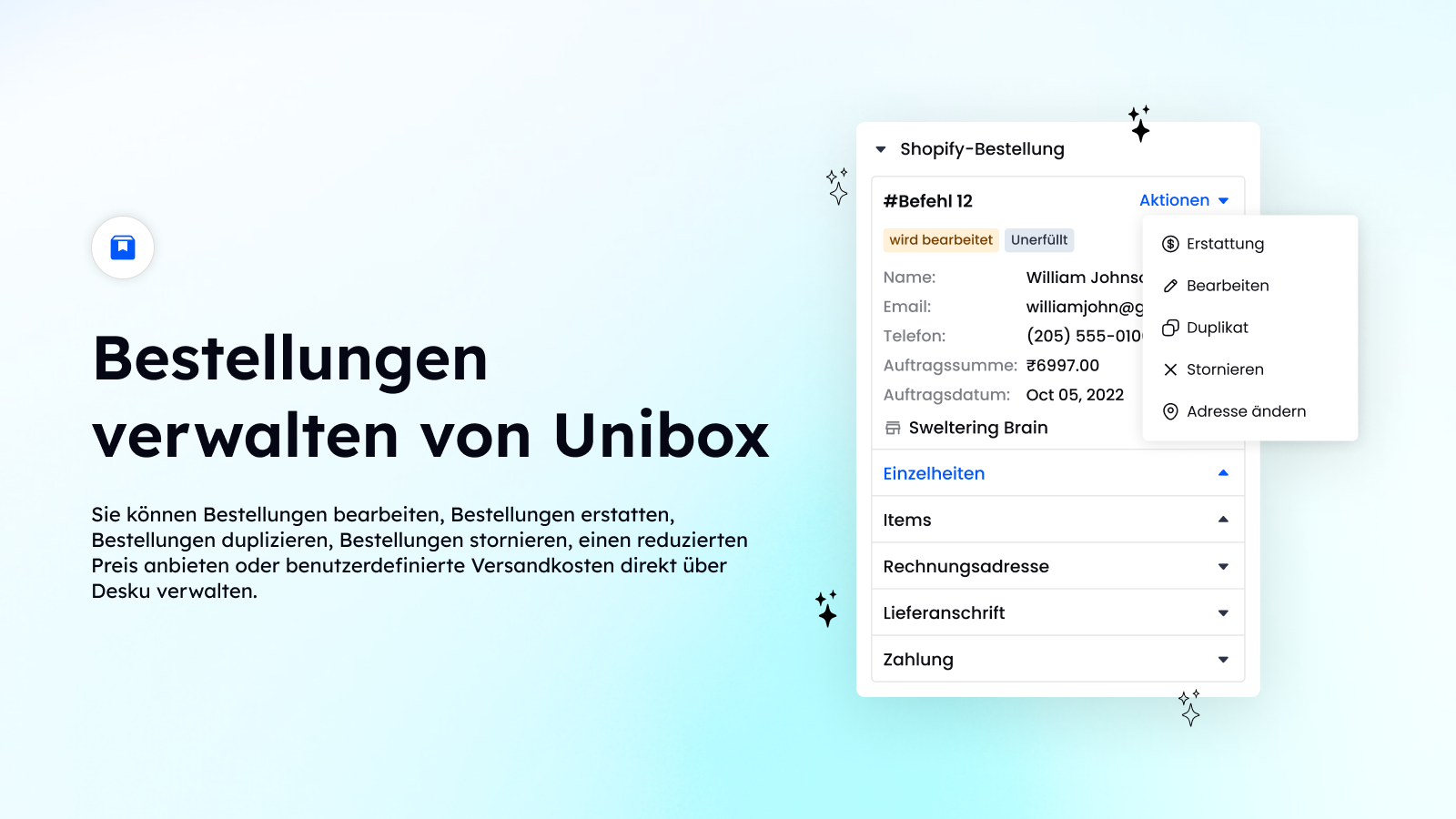 Bestellungen verwalten von Unibox