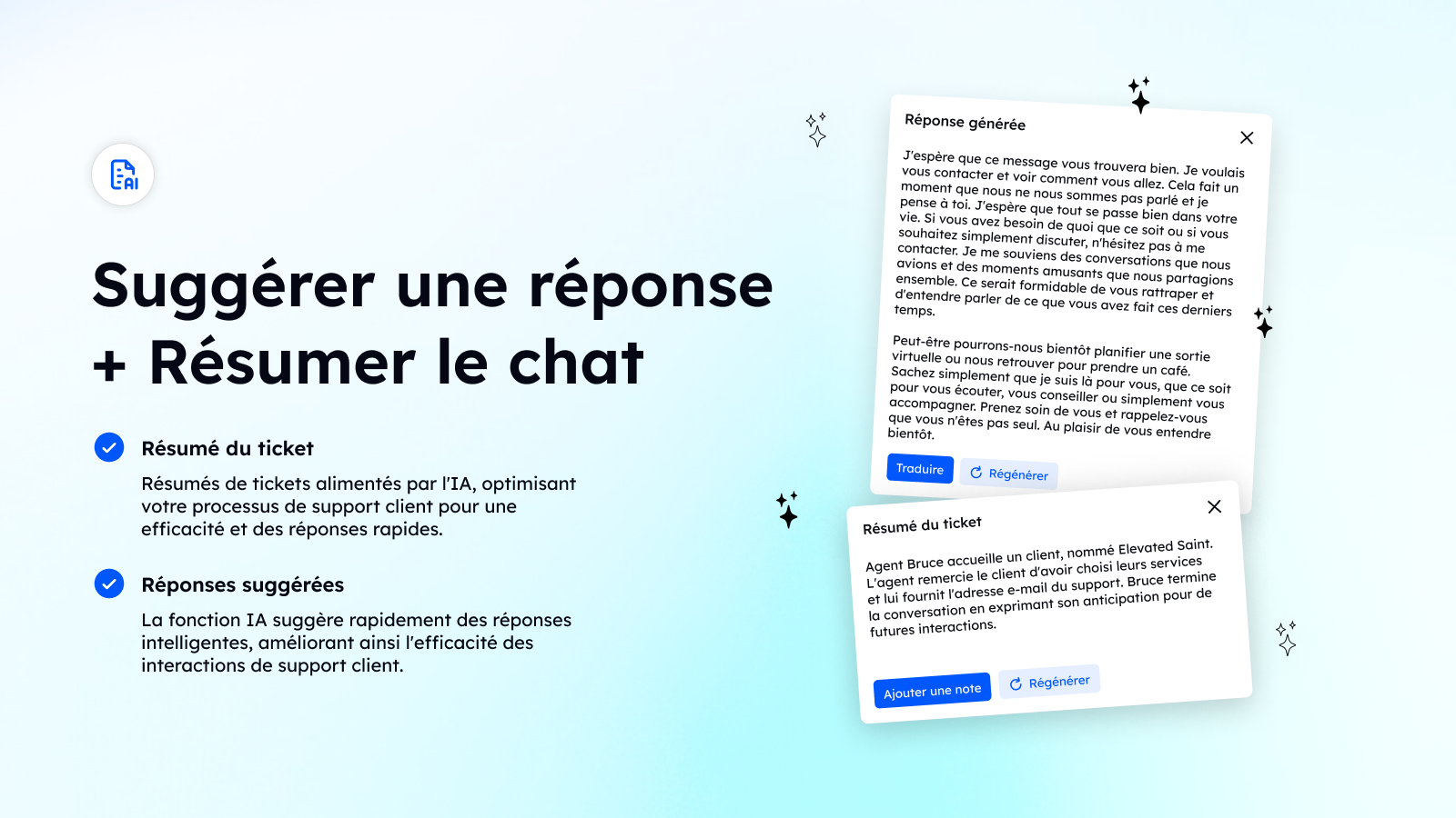 Suggérer une réponse + Résumer le chat