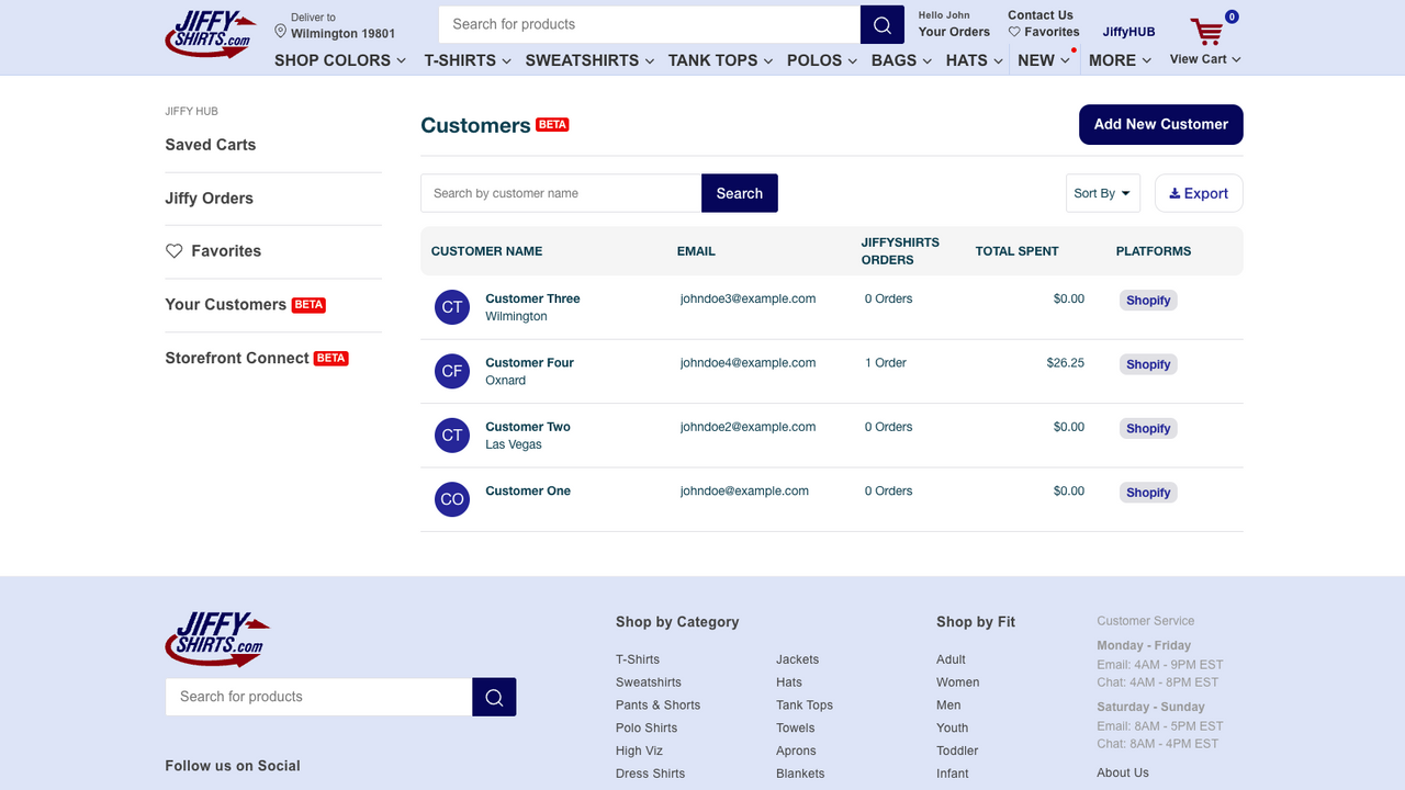 View Your Customer List directly in Jiffyshirts