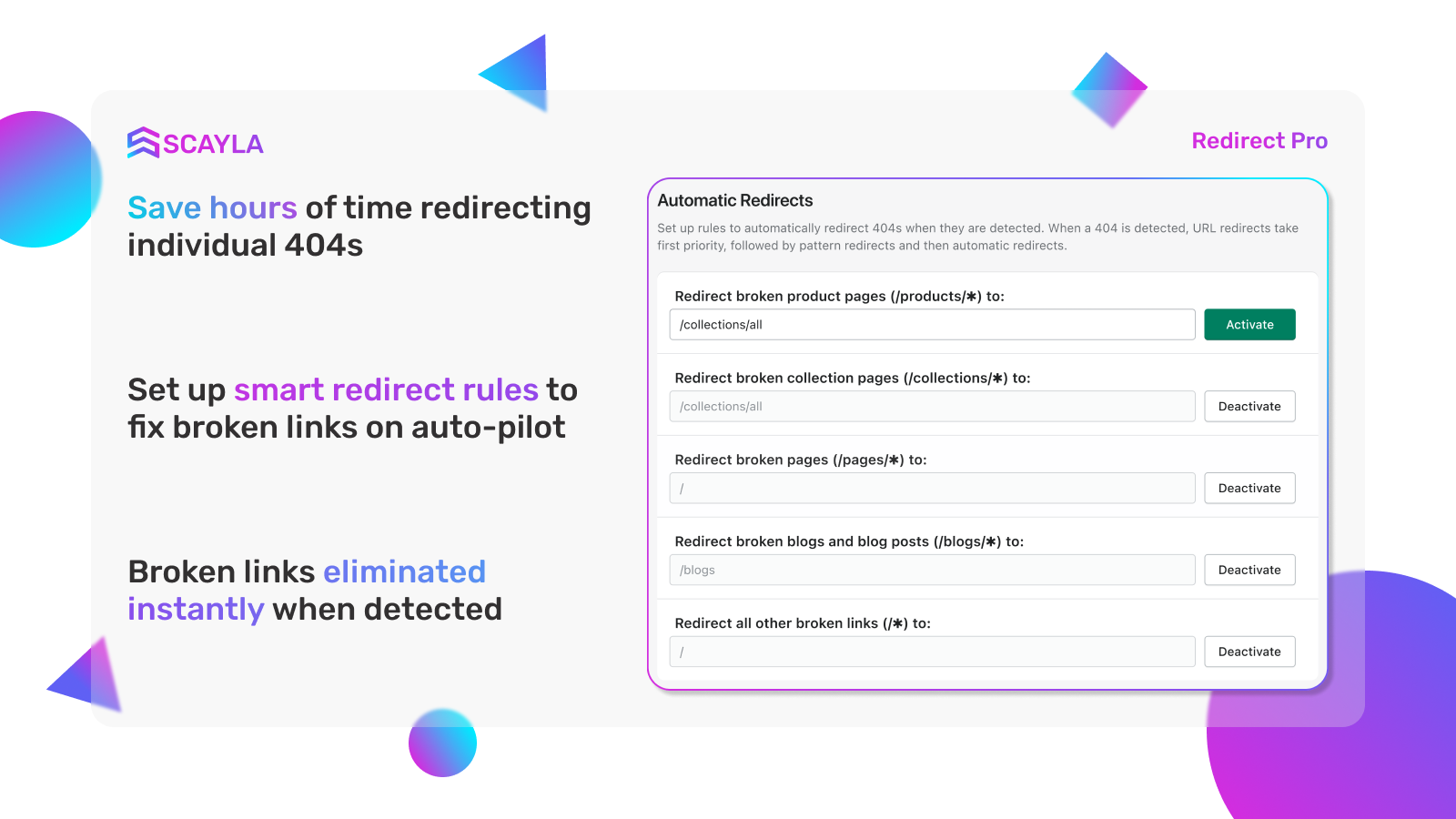 use automatic redirect rules to fix 404 broken links instantly