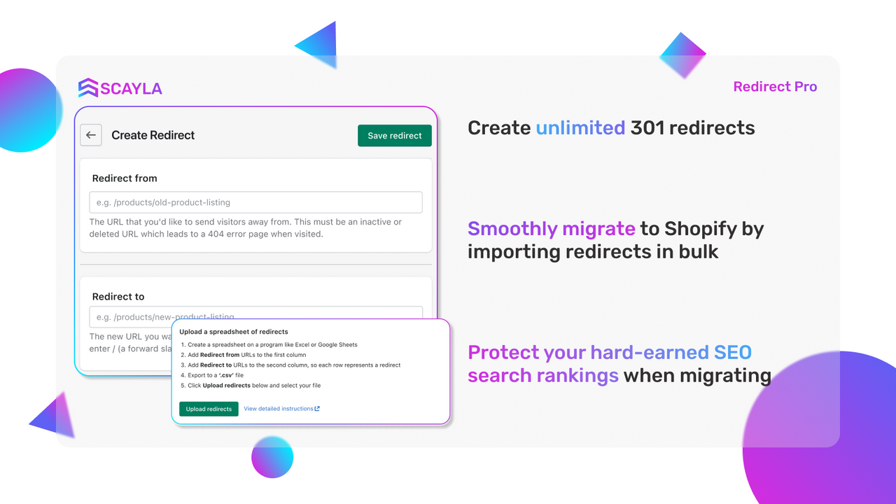 Laden Sie 301-Weiterleitungen hoch, um Ihre SEO-Rankings für Migrationen zu schützen