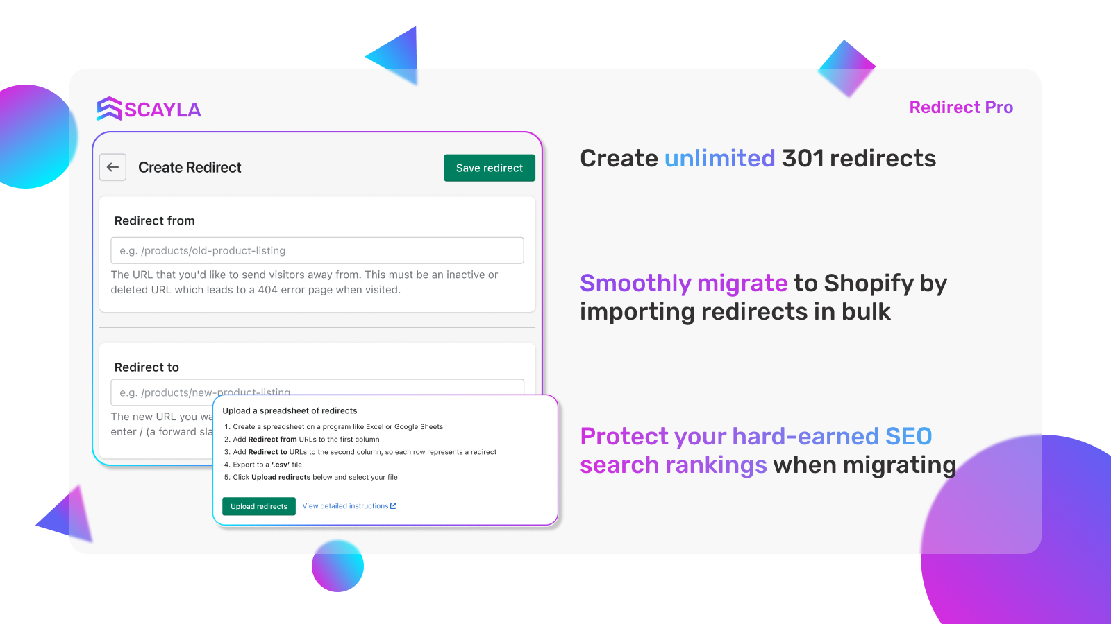 upload 301 redirects to protect your SEO rankings for migrations