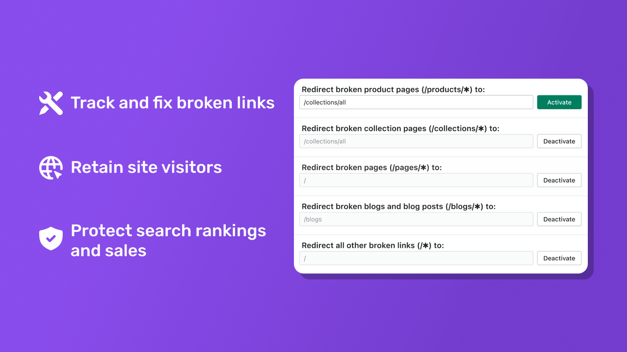 use 301 redirects to fix 404 broken links and protect SEO rank