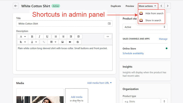 Shortcuts in admin panel