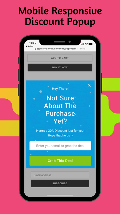 Mobile responsive automatic discount pop up