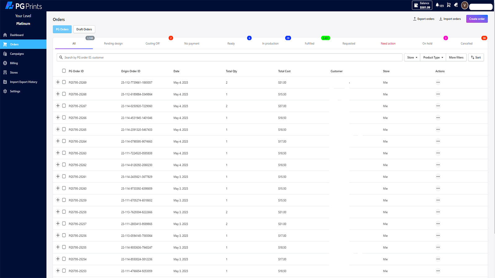 Gestion des commandes