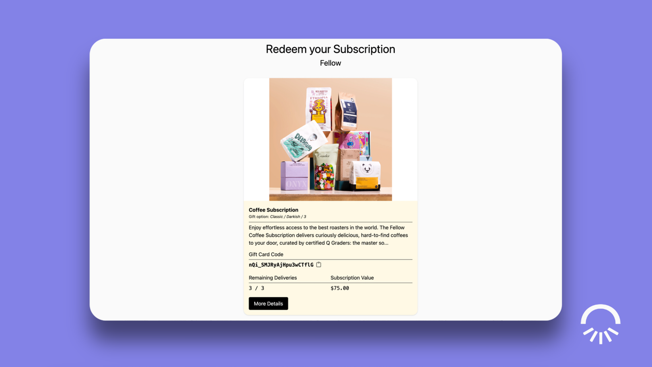 Geschenkkarten-Einlöseseite von Govalo im Storefront auf dem Desktop