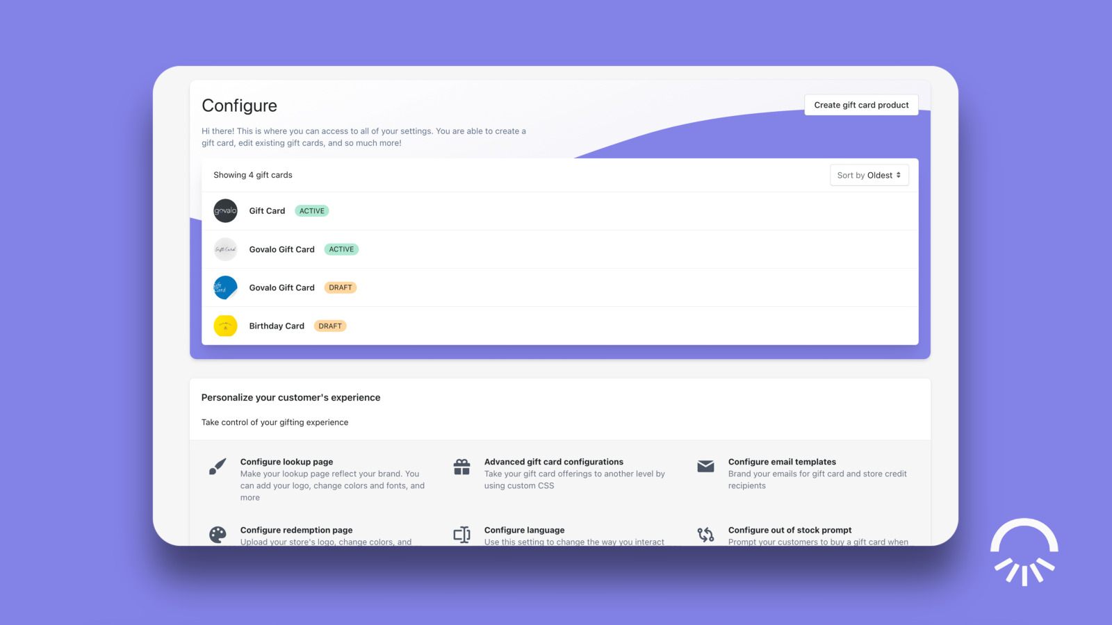 Govalo configure page showing how you can manage multiple cards.