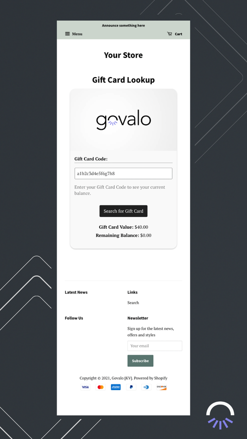 Recherche de carte-cadeau Govalo sur mobile 