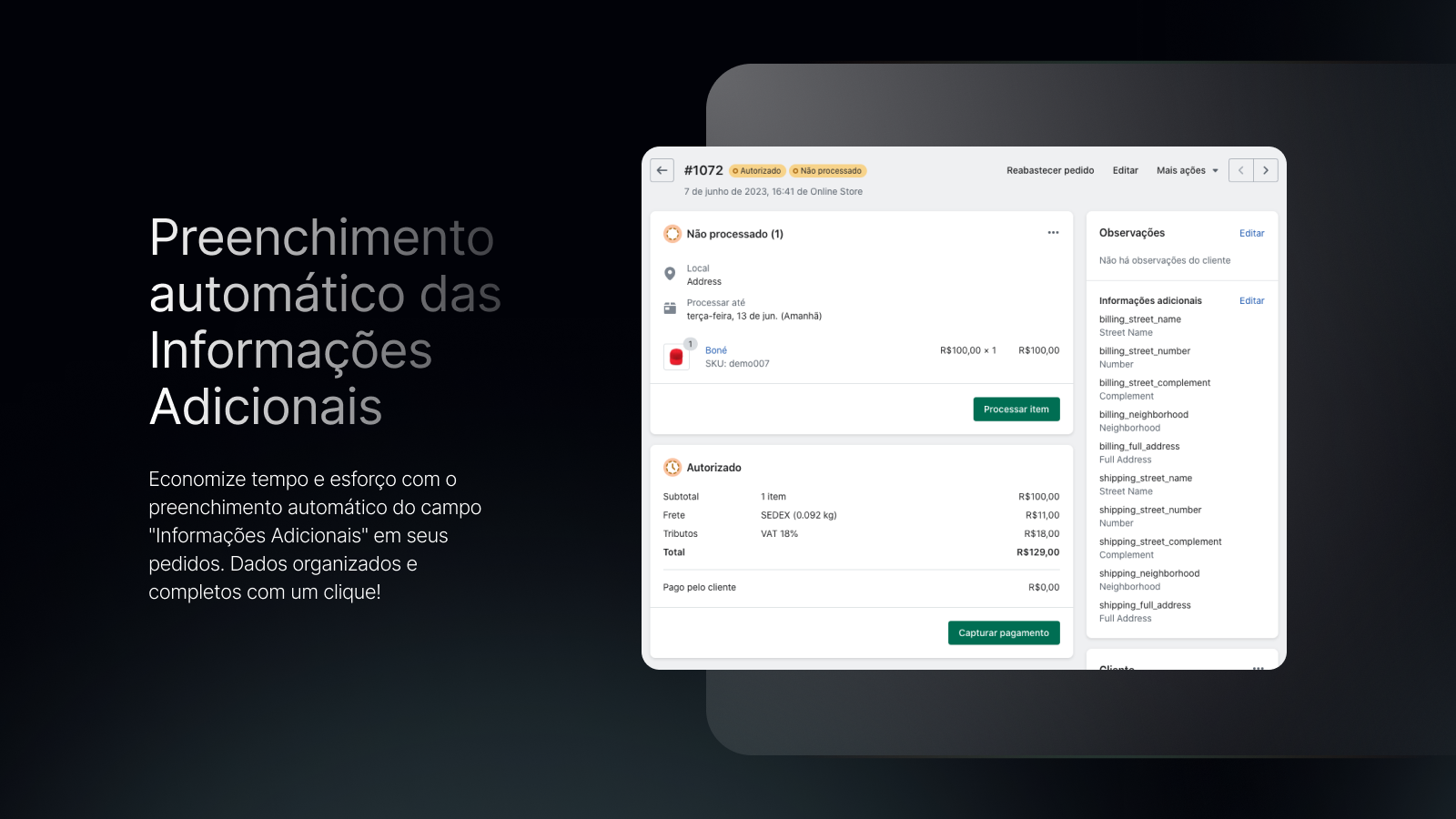 Preenchimento das informações adicionais