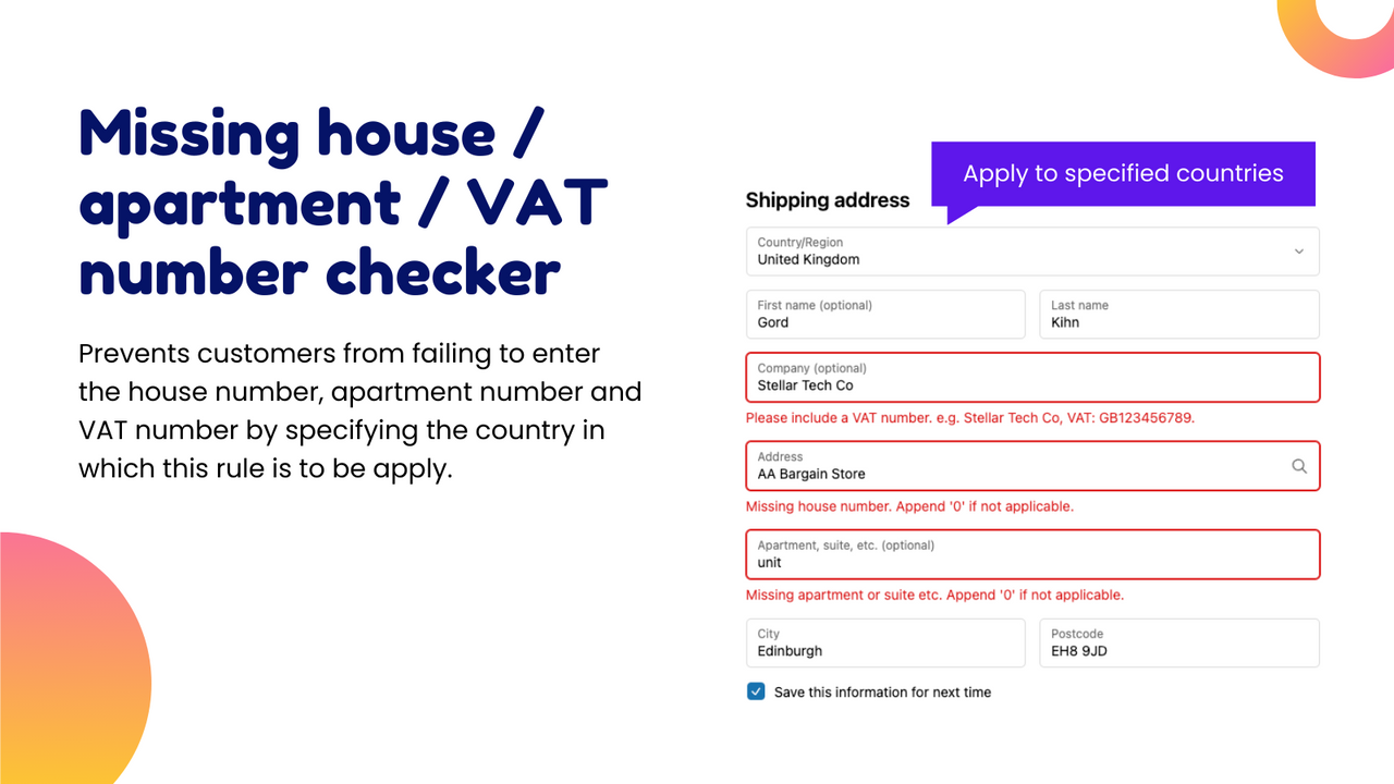 Fehlende Hausnummer / Wohnung / USt-ID Checker