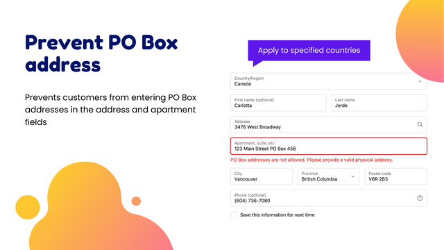 Förhindra PO Box-adress