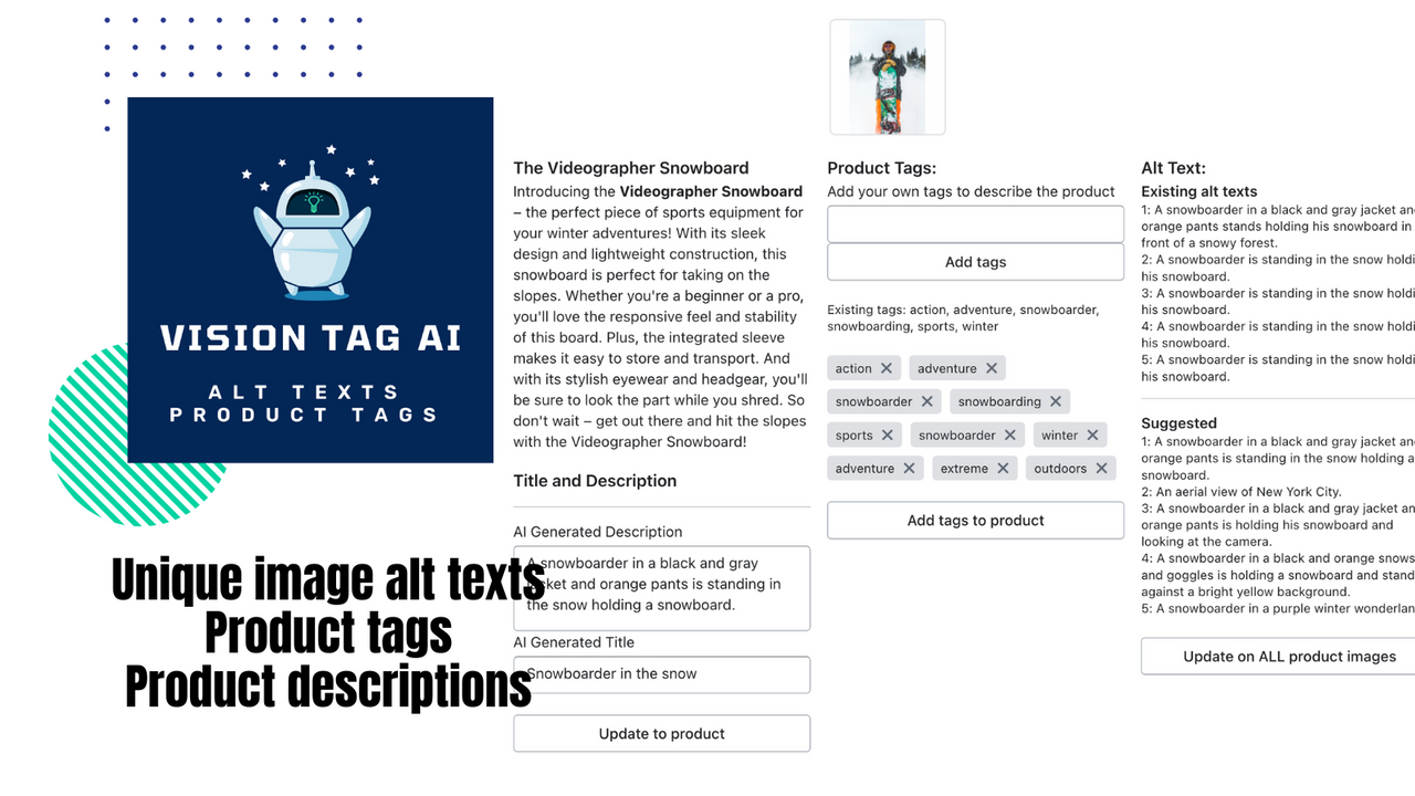 Auto-generieren Sie Alt-Texte, Produkt-Tags und Beschreibungen