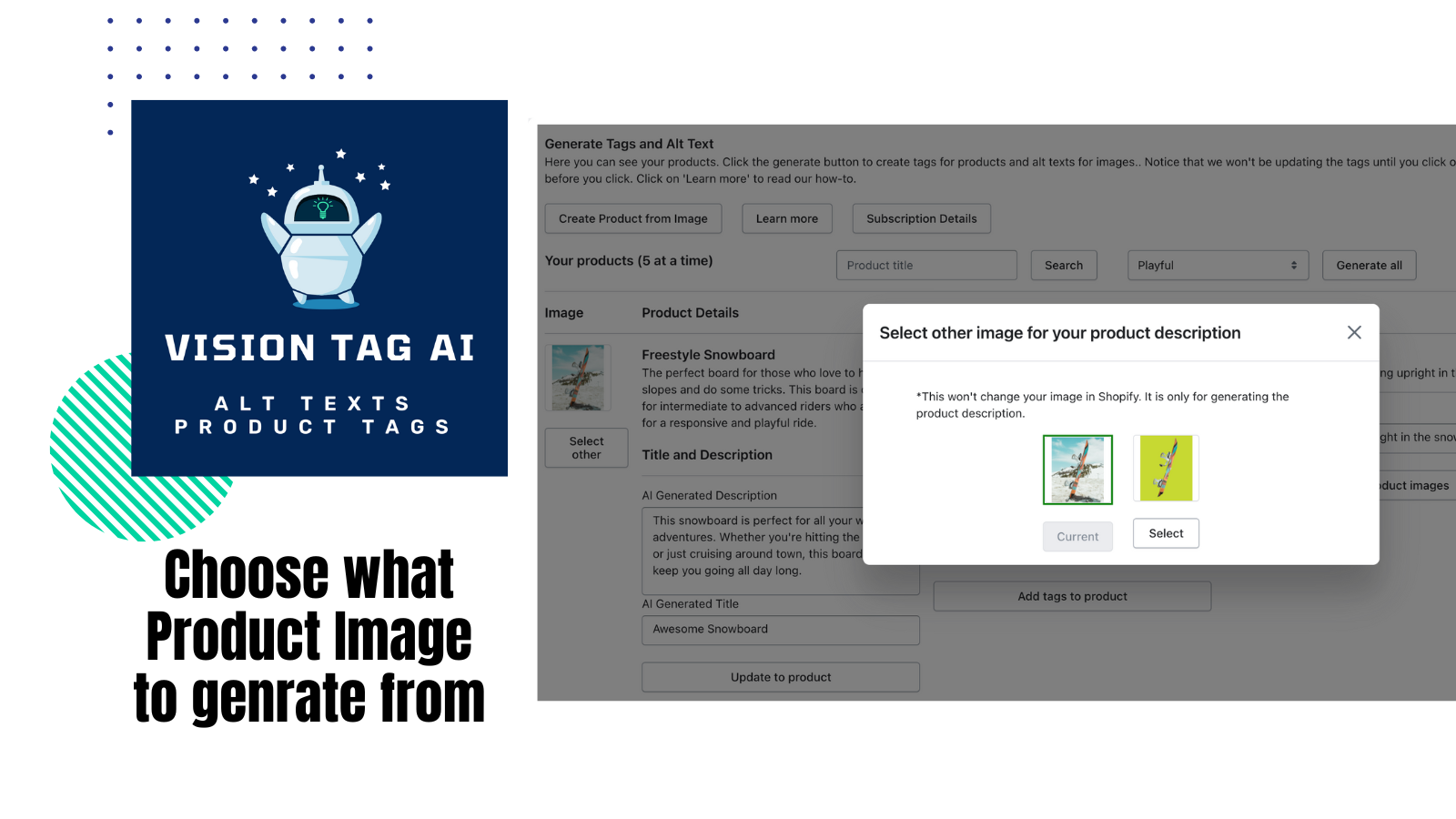 Select what product Image VisionTag AI should use