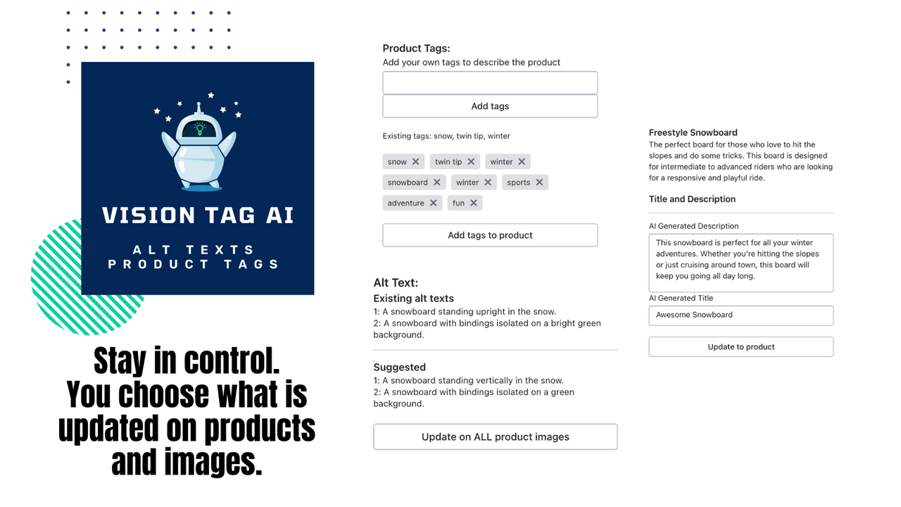 Mantenha total controle sobre o que é atualizado em produtos e imagens