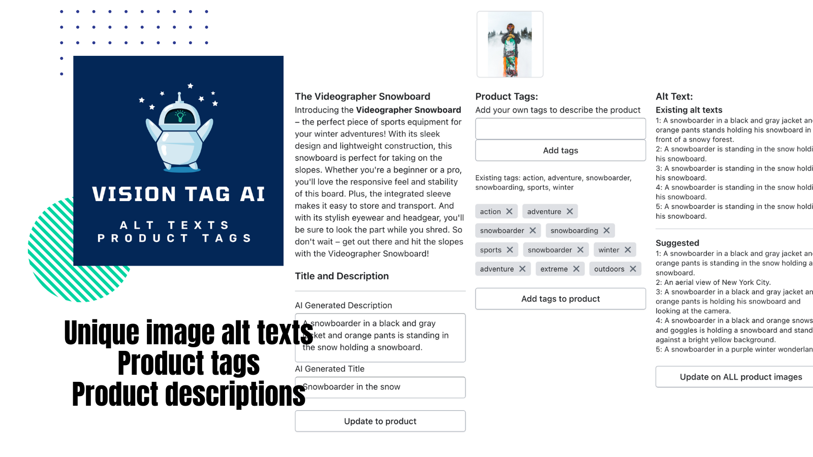 VisionTag AI für Alt-Text, Dateiname und Produkt-Tag/Beschreibung