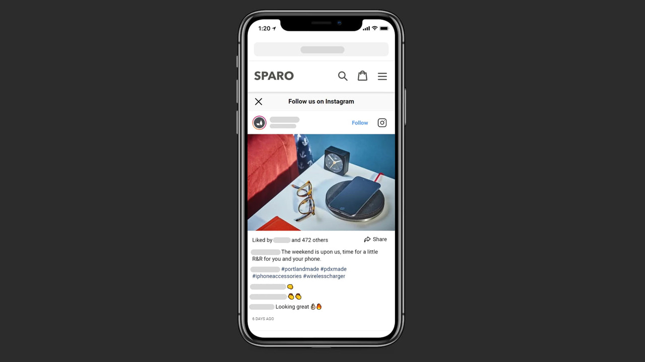 Special mobile Instagrampopup layout for better user experience