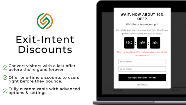 Pushy Shopify app screenshot - exit-intent discount offers