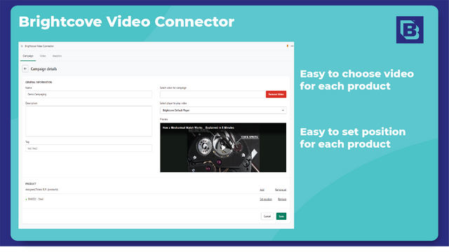 Easy to choose video and set position for each product