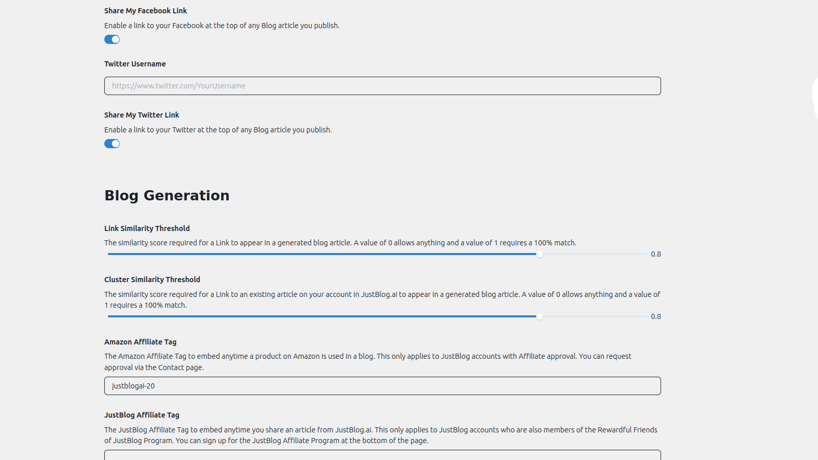 JustBlog.ai Fine Tuning Control