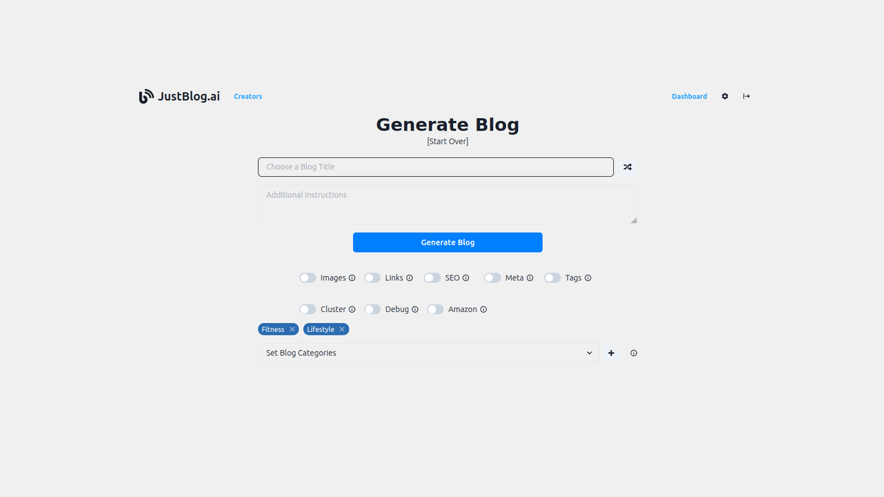 JustBlog.ai Auto Generate Panel