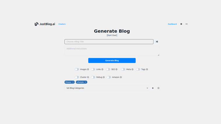 JustBlog.ai Blog Creator Screenshot