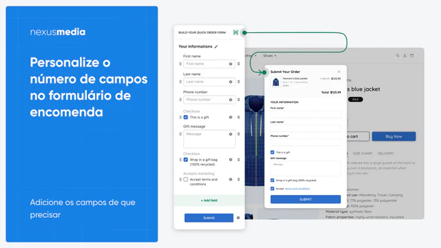 Personalize livremente os campos do formulário de encomenda