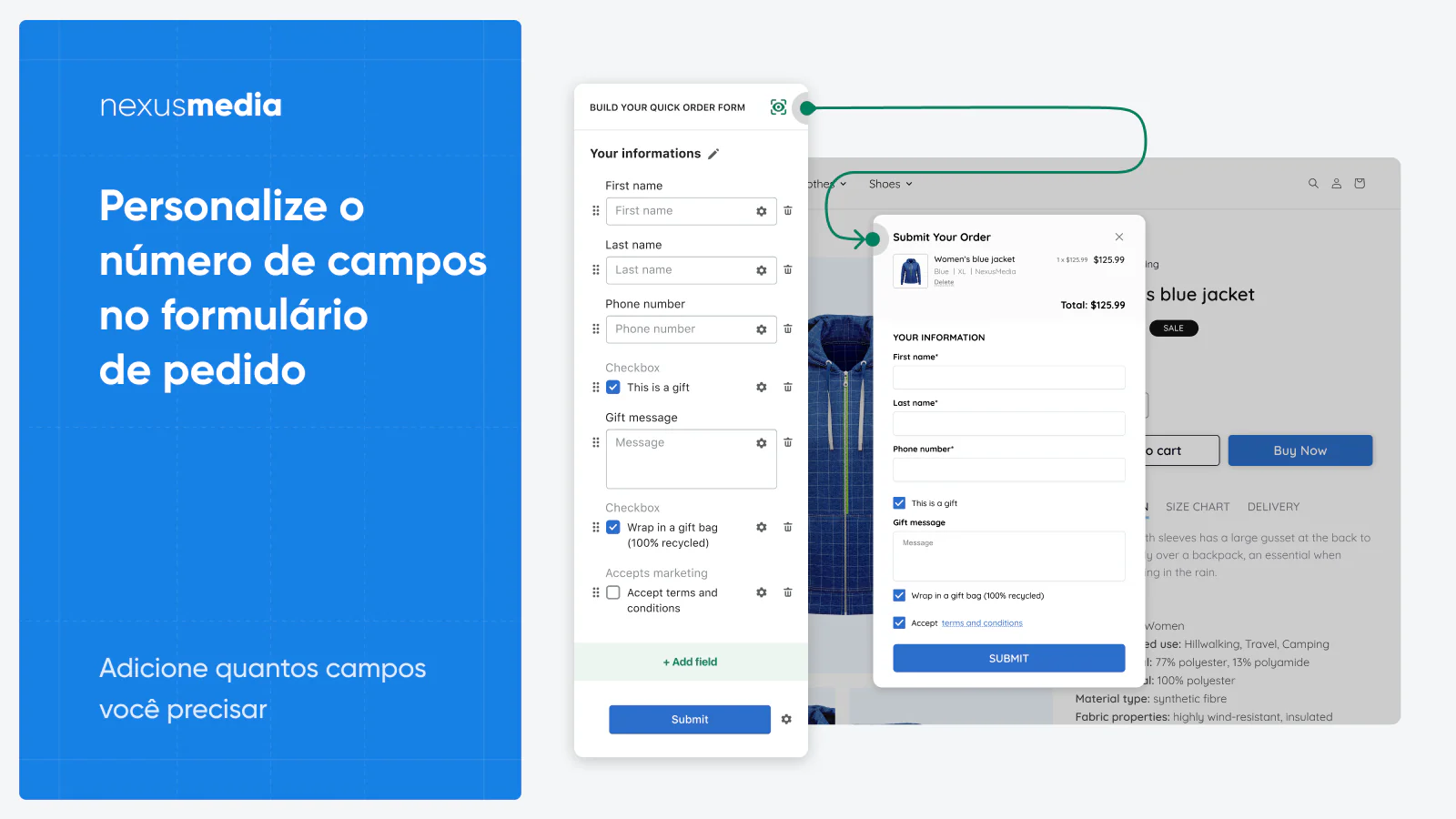 Personalize os campos do formulário de pedido como quiser