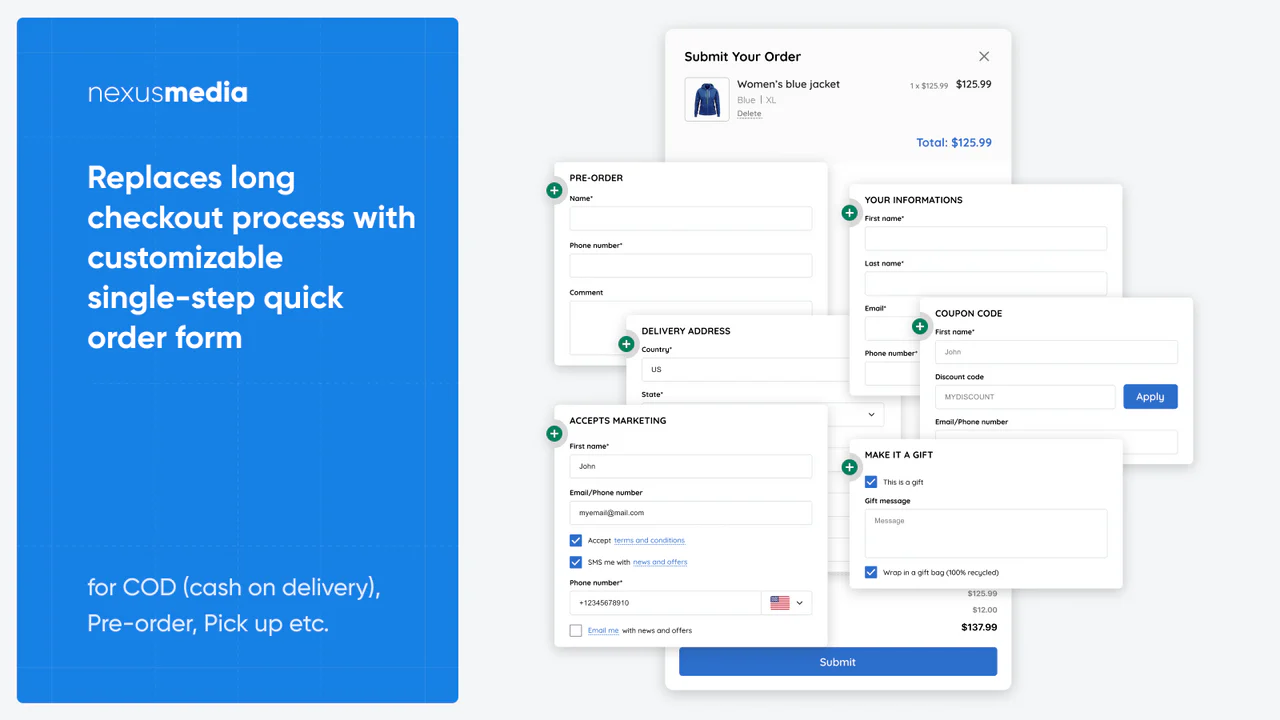 Replace long checkout process with customizable quick order form