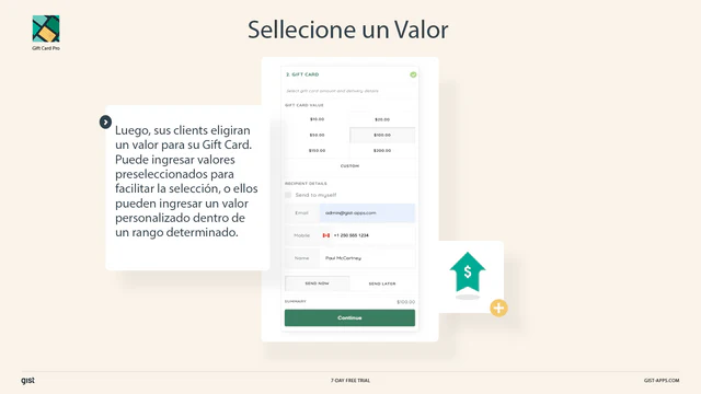 Luego, sus clients eligiran  un valor para su Gift Card.