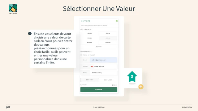 Vos clients devront choisir la valeur de la carte sélectionnée.