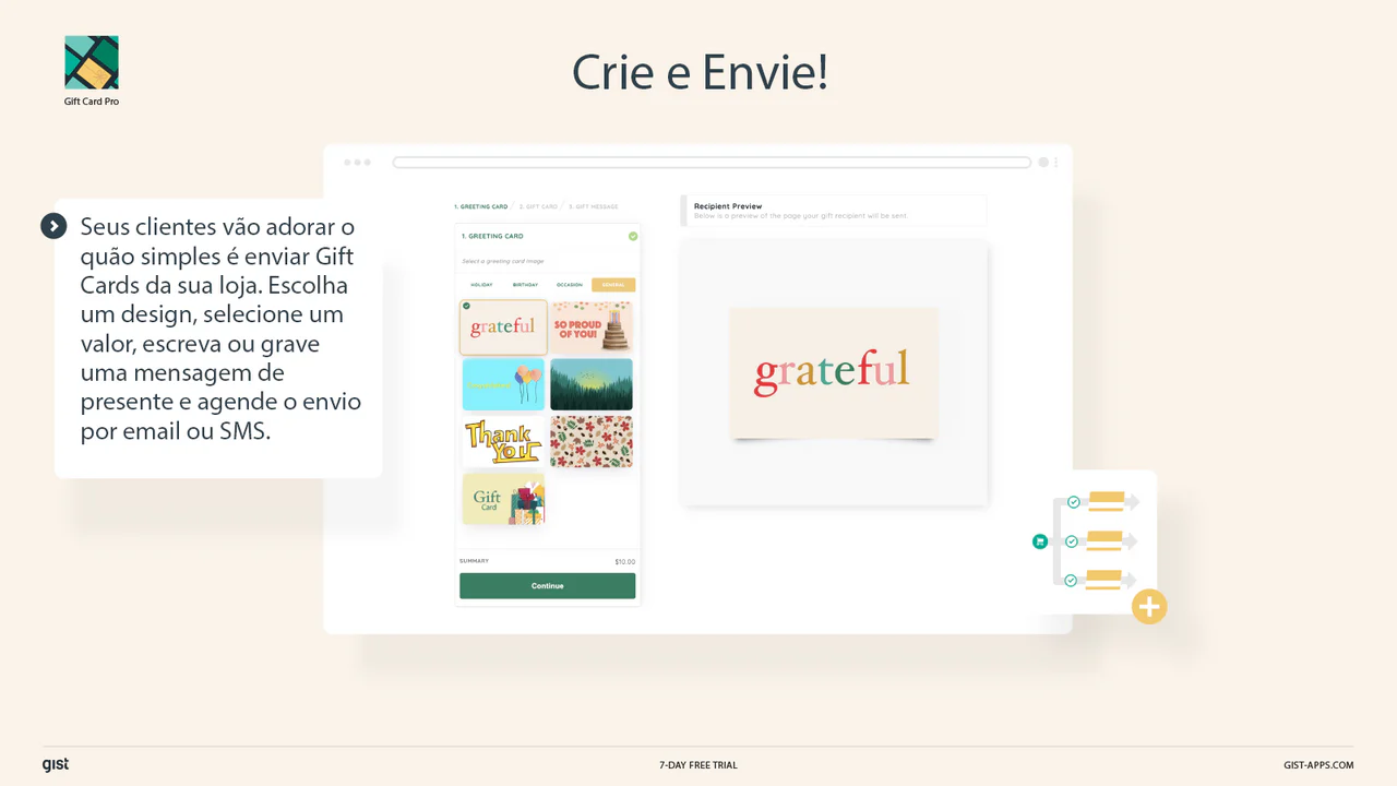 Construa e envie um cartão de presente digital