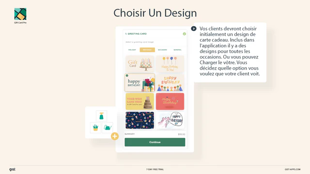 Vos clients choisiront d’abord un design de carte cadeau