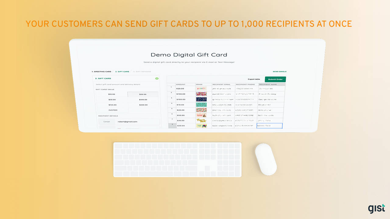 BULK GIFT CARD SENDING TO UP TO 1,000 RECIPIENTS IN ONE CHECKOUT