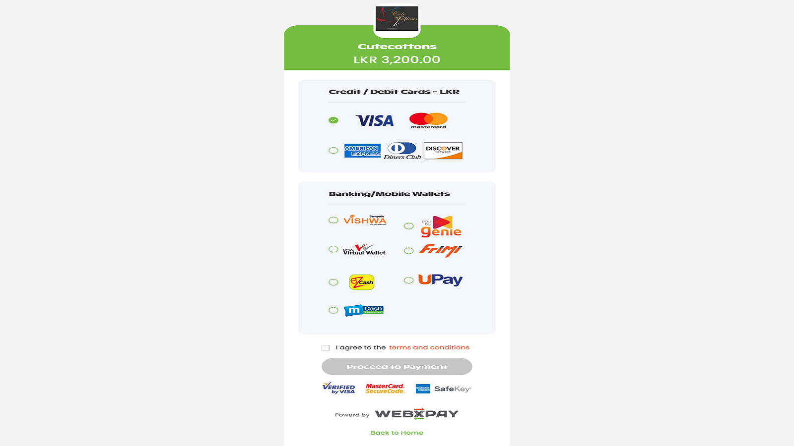 WEBXPAY Betalingsvalg Landingsside