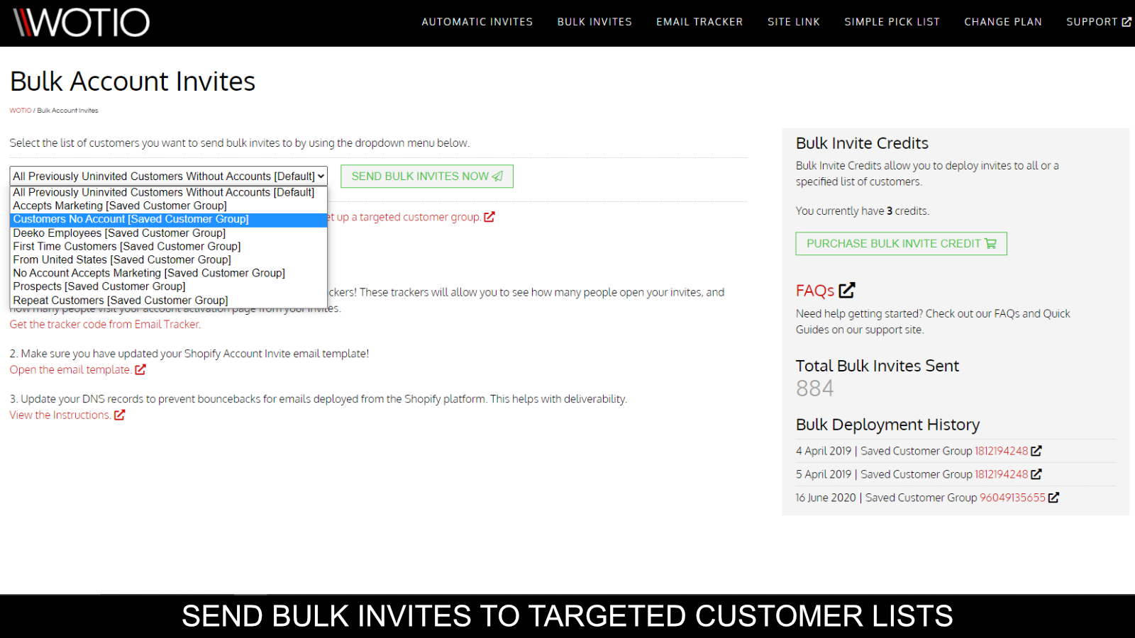 Send bulk invites to targeted customer segments.