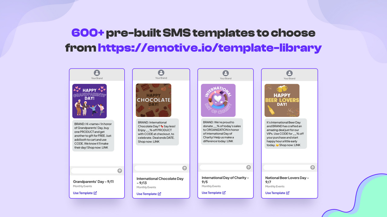 600+ pre-built SMS templates