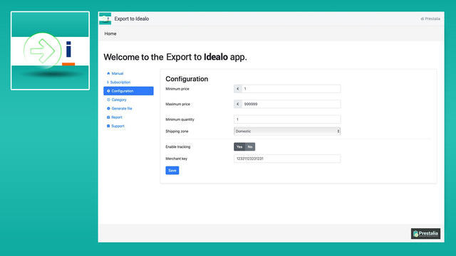 Configura los filtros de exportación y los costos de envío