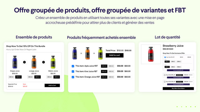 Offre groupée de produits, offre groupée de variantes et FBT