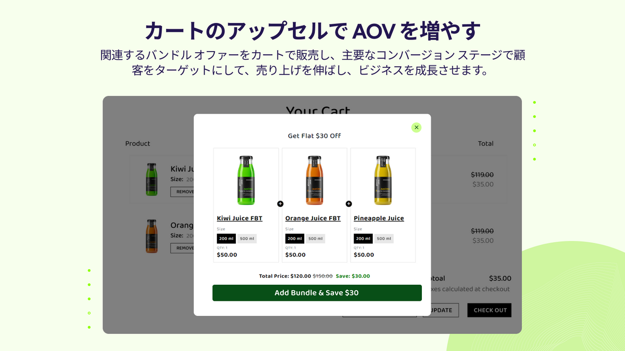 カートのアップセルで AOV を増やす