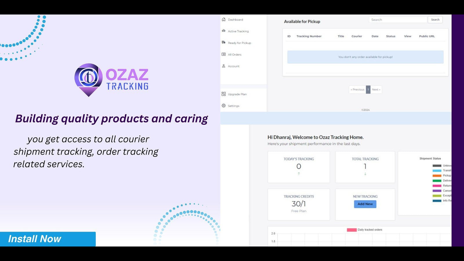 Ozaz Tracking Screenshot